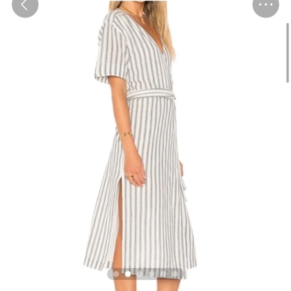 Tularosa Maddy Wrap Dress Cotton Stripe Navy Blue White Short Sleeve Size Medium - Picture 13 of 13